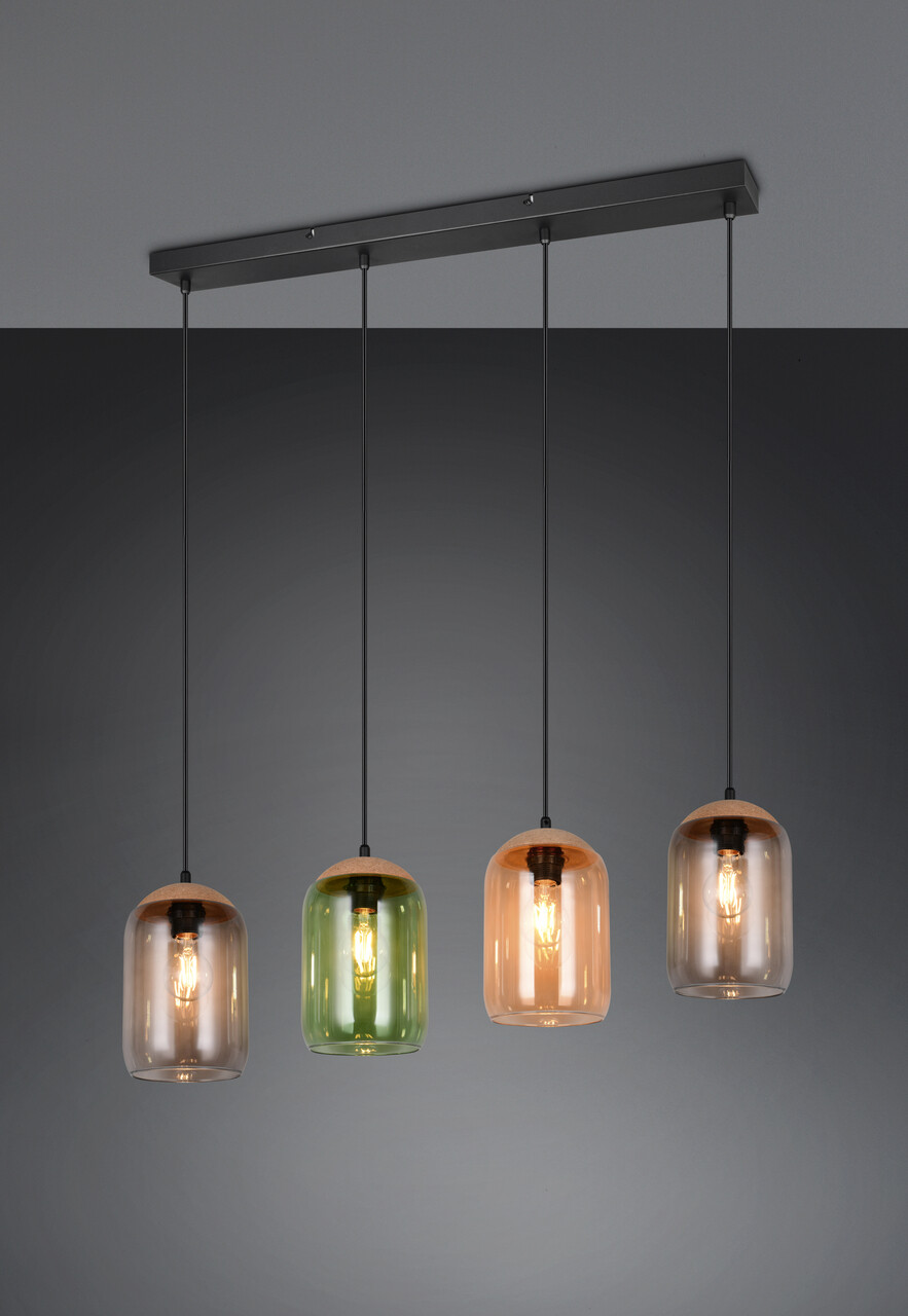 Lustra Cork, TRIO, 90x15x150 cm, 10W, 4x E27, metal/sticla, multicolor - imagine 7
